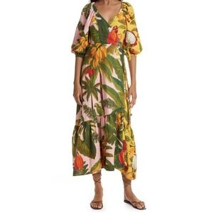 NWT FARM Rio Mixed Print Midi Wrap Dress Size Large MSRP $255.00